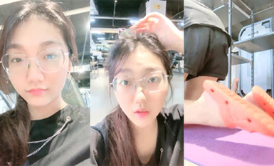 越來越瘋狂了，【小野貓】，G奶學妹，健身房裡偷偷露出，回到家裡，樓梯間正裸露 (2)